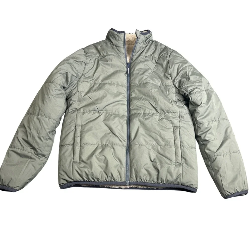 Members Mark Kids Reversible Jacket XL 14/16 Green Tan Sherpa Puffer Zip NWT